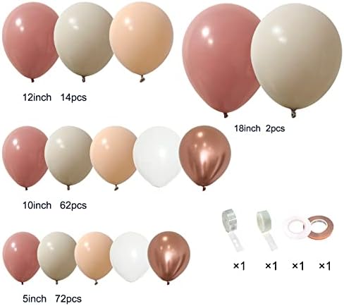 PERPAOL 154 adet Tozlu Gül Pembe Allık Balonlar Garland Kemer Kiti Boho Çıplak Krem Şeftali Retro Pembe Gelin Duş