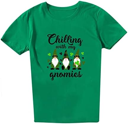 Kadın Üç Gnome Baskı Tees İrlandalı Shamrock Leprikon T-Shirt Ürpertici Gnamies Mektup Kısa Kollu Üst