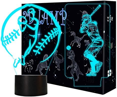 Llamaababie beyzbol gece lambası, 3D beyzbol gece lambası, 2 akrilik daire ile akıllı dokunmatik kontrol ile 7 renk