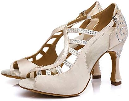 YKXLM kadın Profesyonel Rhinestone Balo Salonu Düğün Dans Ayakkabıları Latin Salsa Performans Uygulama Dans Ayakkabıları,