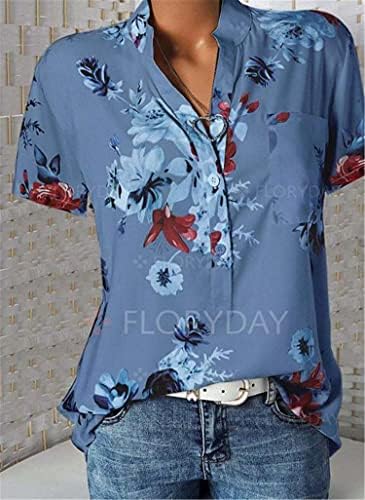 Andongnywell kadın Moda Rahat Çiçek Baskı V Boyun Üstleri kısa kollu tişört Baskılı Bluz Tunikler
