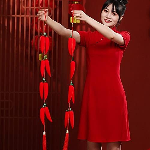 Houchu Yeni Yıl Afiş Çin Yeni Yılı Asılı Havai Fişek Çin Tarzı Kırmızı Biber Dize Fenerler Bahar Festivali Dekorasyon