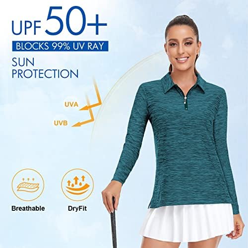 Viracy Bayan Golf Gömlek UPF50 + Güneş Koruma Egzersiz Tops Uzun Kısa Kollu 1/4 Zip Up Polo Hızlı Kuru Fit Nem Esneklik