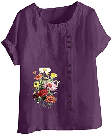 Papatya Çiçek Grafik Büyük Boy Üst Bayan Kısa Kollu Crewneck Keten Brunch Bluzlar T Shirt Bayanlar 2023 EH