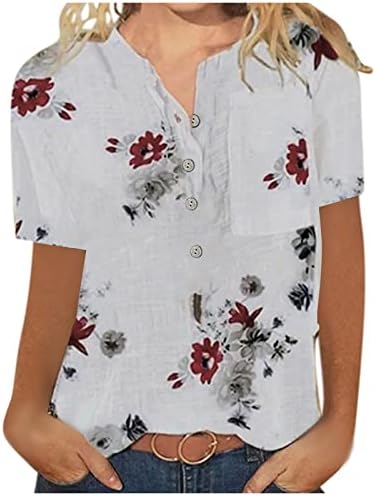 Kadınlar için üstleri Kısa Kollu Yaz Moda Rahat Moda baskılı tişört Gömlek Düğmesi Yaka T Shirt Boncuklu Balıkçı
