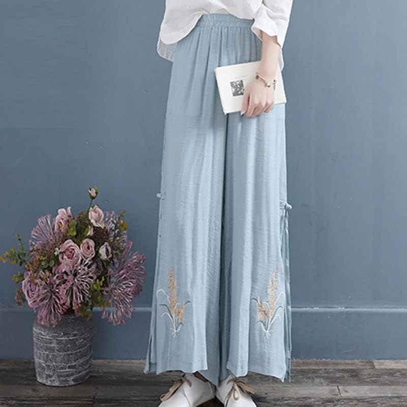 Çin Ulusal Tarzı Retro Zarif Slacks Geniş Bacak Işlemeli Çiçek Rahat Elastik Bel Pantolon Kadınlar ıçin color3 XL