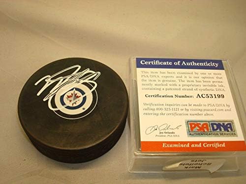 Mark Scheifele İmzalı Winnipeg Jets Hokey Diski İmzalı PSA / DNA COA 1A İmzalı NHL Diskleri