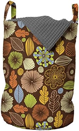 Ambesonne Sonbahar Çamaşır Torbası, Çiçekler ve Yapraklar ile Sonbahar Sezonu Renkleri Elle Çizilmiş Doodle Doğa