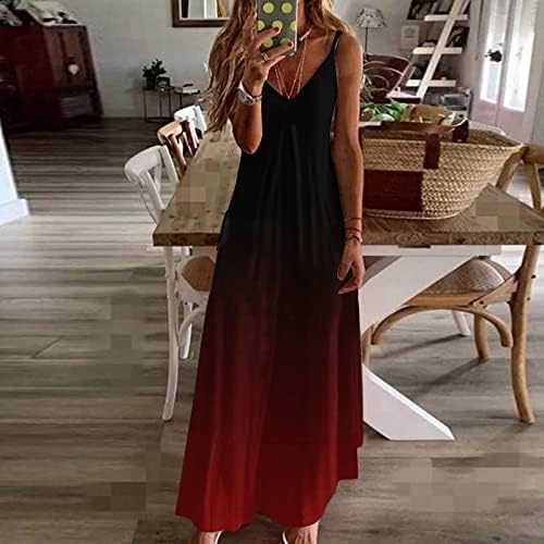 lczıwo kadın Yaz uzun elbise Rahat Degrade Spagetti Kayışı V Boyun Kolsuz Elbise Gizlemek Göbek Maxi Elbise ile Cep