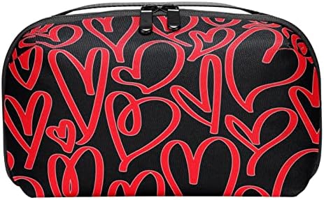 Su geçirmez Makyaj Çantası Siyah Kırmızı Aşk Kalpler Desen makyaj çanta düzenleyici Seyahat Zip makyaj çantası Küçük