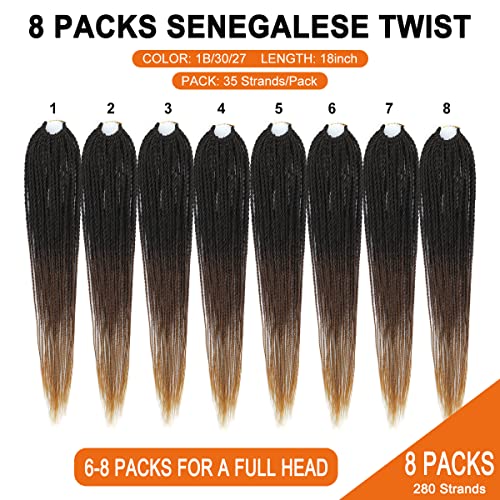 Tığ Saç Siyah Kadınlar için-18 İnç ve 22 İnç 8 Paket Senegalli Büküm Tığ Saç Ön İlmekli, 35 İpliklerini / Paket OmbreTwist
