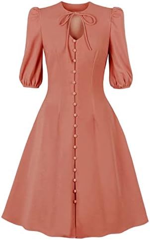 xıpcokm Kadın Puf Yarım Kollu Vintage Elbise, düğün Konuk Elbiseler Kadınlar için Crewneck 50s Retro Parti Salıncak