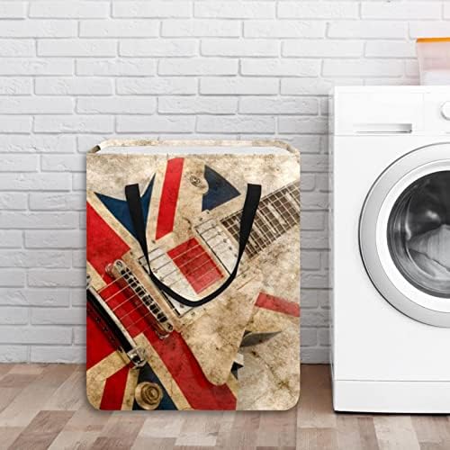 Grunge İngiliz Bayrağı Pop Gitar Baskı Katlanabilir Çamaşır Sepeti, 60L Su Geçirmez çamaşır sepetleri Çamaşır Kutusu