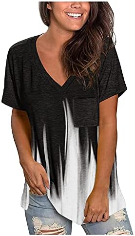 Kadınlar için gevşek Fit Tshirt, kadın V Yaka T Shirt Haddelenmiş Kısa Kollu Yaz Şık Rahat Tunikler Tops