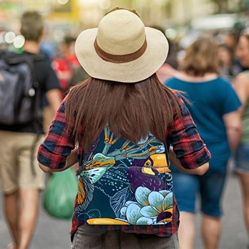VBFOFBV Sırt Çantası Kadın Sırt Çantası Laptop Sırt Çantası Seyahat Rahat Çanta, Retro Mavi Tropikal Çiçek Papağan