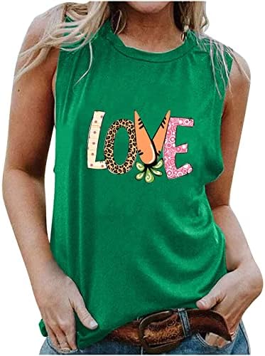 Bayan Yaz Kolsuz Tank Top Aşk Mektubu Grafik Baskı T-Shirt Crewneck Casual Tees En