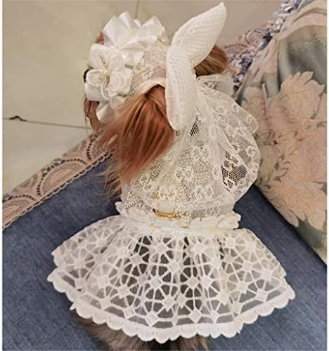 N / A Prenses Köpek Elbise Koşum Tasma Seti Tasarım Beyaz Çiftler düğün elbisesi Yaz Inci Yay Köpek Dantel Elbiseler