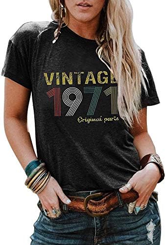 Kadın 50th doğum günü hediyesi T Shirt Vintage 1971 Orijinal Parçalar Tee Sevimli Kısa Kollu Ekip Boyun Üst Anma
